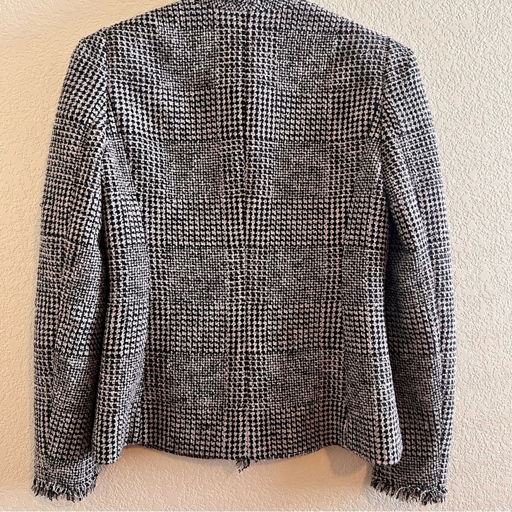 Rebecca Taylor Patchwork Houndstooth Fringe Trim Jacket Size 2 - Picture 8 of 10